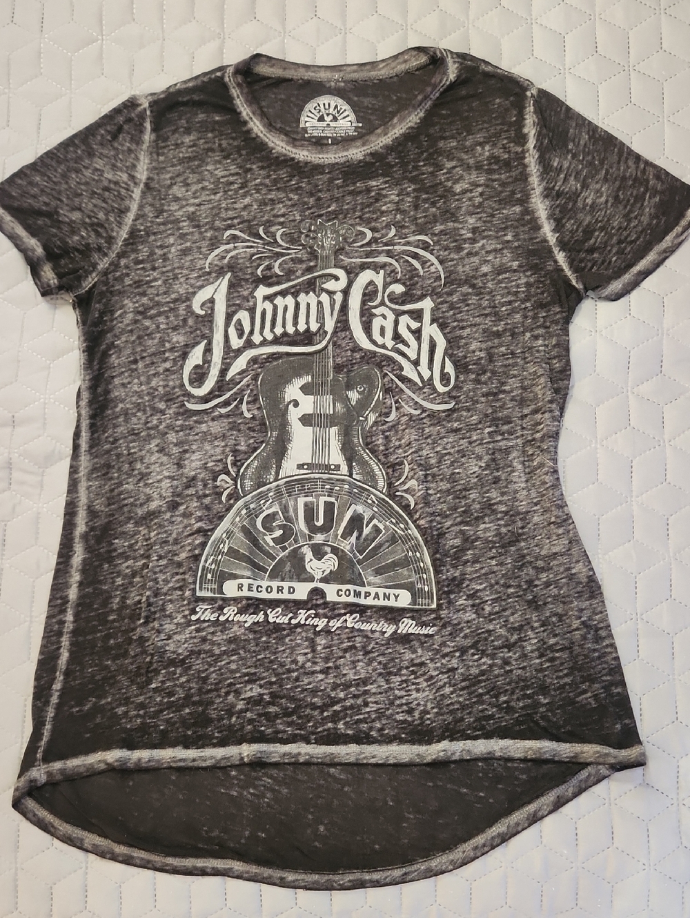 Johnny Cash Sun Records Burnout Graphic Tee in Distressed Black Bikercore Goth
